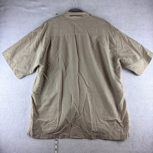 Haggar Short Sleeve Button Up Shirt Mens Large Dobby Square Beige Classic Resort - Picture 3 of 8